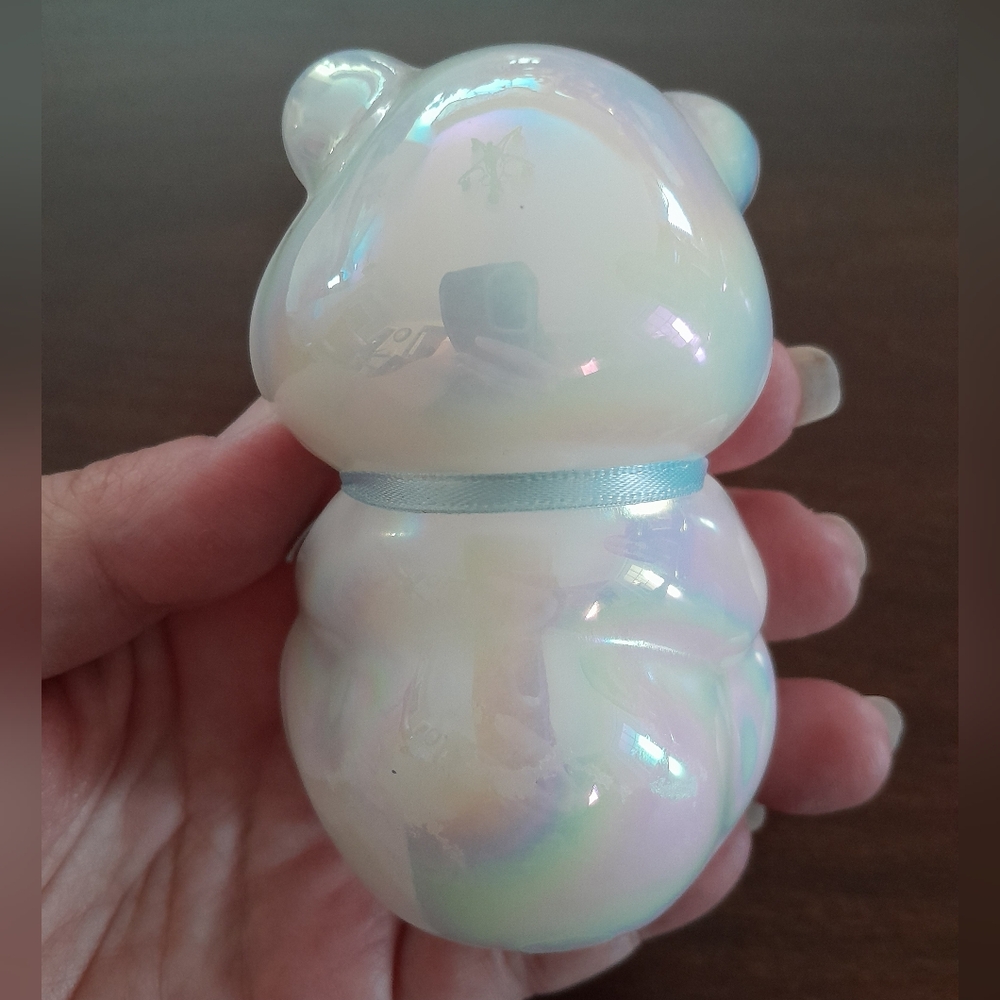 Fenton Iridescent Opalescent Art Glass Bear W/Blue Bow - Picture 2 of 4
